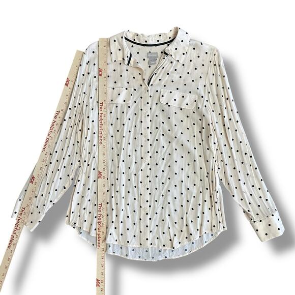 Chico’s Cream & Black Polka Dot Button Down Blouse Size 2 (L/XL) Long Sleeve Top - Picture 4 of 8